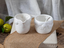Load image into Gallery viewer, Fruitful Orchard- white sugar and creamer set w/embossed fruit pattern