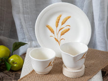 Load image into Gallery viewer, Golden Wheat- Homer Laughlin creamer, sugar bowl and plate