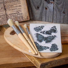 Load image into Gallery viewer, wood board with 3 paint brushes a butterfly card