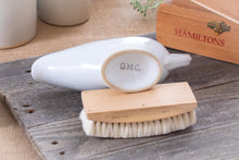 Load image into Gallery viewer, Playa Del Mar- QMC ironstone gravy boat w/vintage postcard and shoe brush