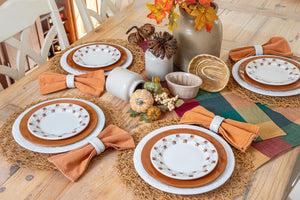 October Ochre-service for 4 dinnerware w/placemats, napkin rings and cloth napkins