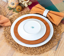 Load image into Gallery viewer, October Ochre-service for 4 dinnerware w/placemats, napkin rings and cloth napkins
