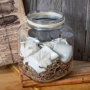 vintage jar with 4 ironstone creamers and fall touches
