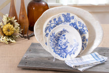 Load image into Gallery viewer, ironstone platter with blue and white transferware plates

