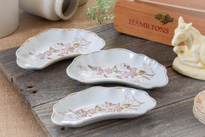 Crescent "Bone" Dishes- pink flowers