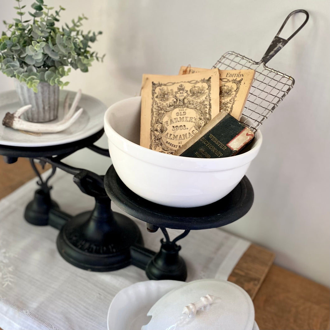 The Old Farmer's Almanac- ironstone mixing bowl paired with 1901 Farmer's Almanac